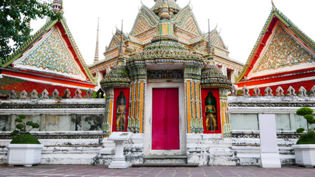 Thai art architecture in Wat Phra Chetupon Vimolmangklararm (Wat Pho) temple in Thailand.の写真素材