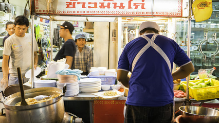 Bangkok, Thailand - September 3, 2016: Night market for kitchen chef making hainanese chicken rice on chinatown (Yaowarat) Road,the main street in Chinatown, once of Bangkok landmark and important street for more foods very delicious for thai-chinese stylのeditorial素材