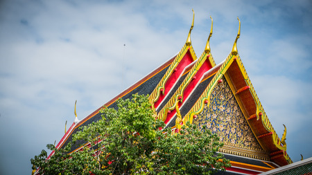 Thai roof art architecture in Wat Phra Chetupon Vimolmangklararm (Wat Pho) temple in Thailand.