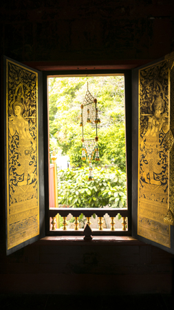 Bangkok, Thailand - SEPTEMBER 19, 2016 :  Thai window art architecture in Tripitaka Hall ,Wat...