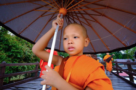Kanchanaburi, Thailand - October 14, 2016: Neophyte walking on mon bridge (400 m. long made by hand), Sangkhaburi,Kanchaburi,Thailand.のeditorial素材