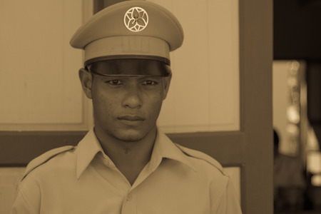 Kanchaburi, Thailand - November 12, 2016:Unidentified Police traditional Thai style(1909) in Thailand ancient simulation park, kanchanaburi. Photo taken on: 12 November 2016のeditorial素材