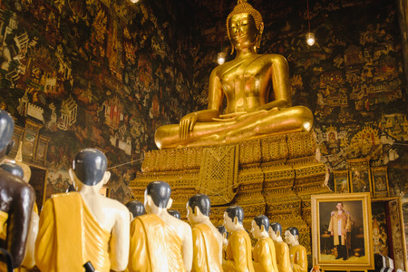 Buddha gold statue with thai art architecture in church Wat Suthat temple. This is a Buddhist temple in Bangkok .のeditorial素材