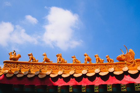 Roof Traditional and architecture Chinese style temple at Wat Mangkon Kamalawat or Wat Leng Noei Yi...