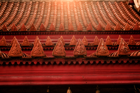 Roof part of Buddhism church  at Wat Benchamabophit temple in Bangkok ,Thailandの写真素材