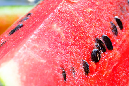 Slice of fresh and juicy red watermelon  close up image.の写真素材
