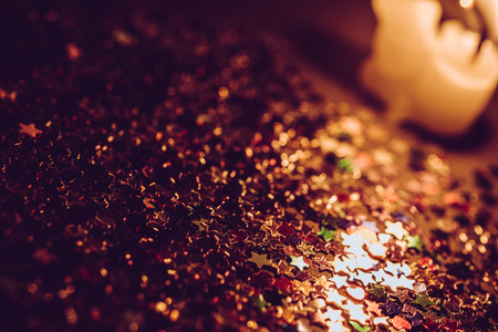 colourful star confetti with soft candles light golden tone  , liberty concept.の写真素材