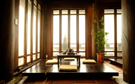 Beauty Traditional Japanese Tea Room view in Bana Hills, Danang Vietnam.のeditorial素材