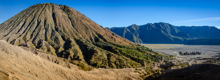 Panoramic view , Mount Bromo volcanoes at sunrise in Bromo Tengger Semeru National Park, East Java,...