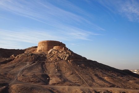 View to the Zoroastrian temples ruins and the Tower of Silence in Yazd, Iran.の写真素材