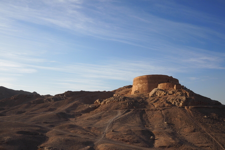 View to the Zoroastrian temples ruins and the Tower of Silence in Yazd, Iran.の写真素材