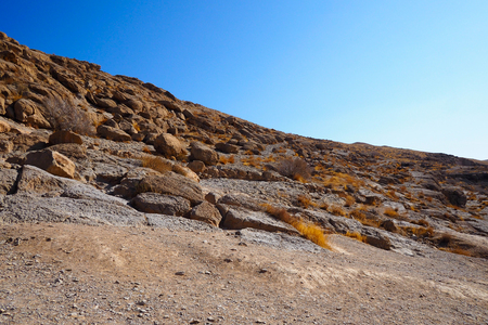 Landscape view of rock mountain under the blue sky, Persepolis,Iranの写真素材