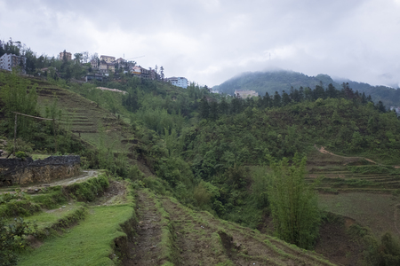 view of village CatCat with rice terraces, Sapa, Vietnamの写真素材