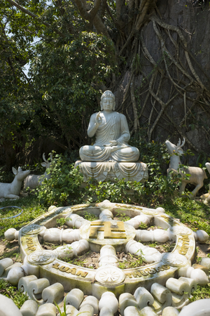 Vietnam, Danang (Marble mountains) Marble statue of a Buddha in the Marble Mountainの写真素材