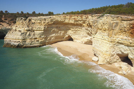 A view of a Praia da Rocha in Portimao, Algarve region, Portugalの写真素材
