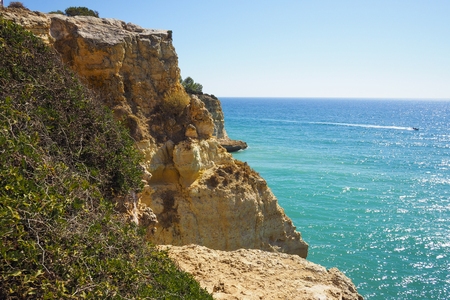 A view of a Praia da Rocha in Portimao, Algarve region, Portugalの写真素材