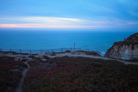 SINTRA, PORTUGAL. Landscape of Cabo da Roca in Portugal. Cabo da Roca (Cape Roca) is a cape which forms the westernmost extent of mainland Portugal and continental Europe.の写真素材