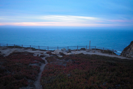 SINTRA, PORTUGAL. Landscape of Cabo da Roca in Portugal. Cabo da Roca (Cape Roca) is a cape which forms the westernmost extent of mainland Portugal and continental Europe.の写真素材