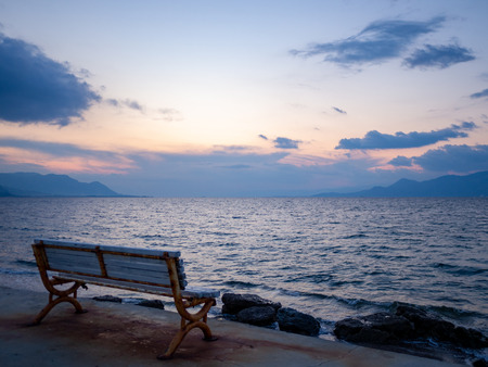 beautiful sea sunset at evoikos gulf in central Greeceの写真素材