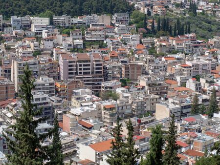 Panoramic view of Lamia City, Central Greeceの写真素材