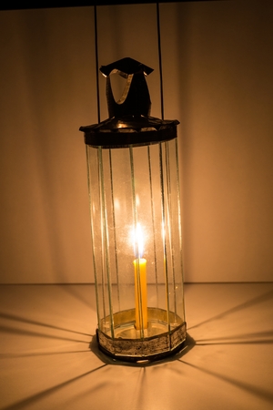 Decagon glass lamp, candle light up.