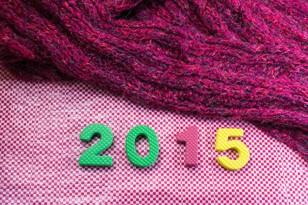 2015, scarf on red and white pattern  for background.の写真素材