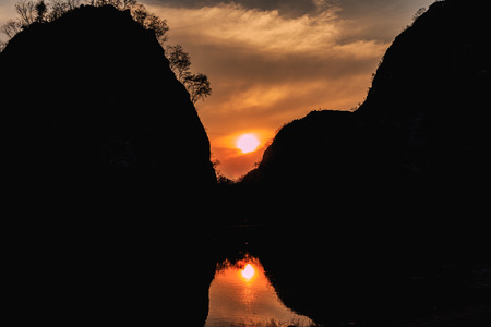 Silhouette, Sunset in the gorge.の写真素材