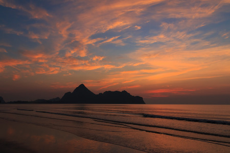 Beach, sea, sun in Sunrise Time at Ao Manow, Prachuap Khiri Khan, Thailand.の写真素材