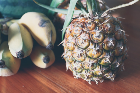 pineapple and banana, process color.の写真素材