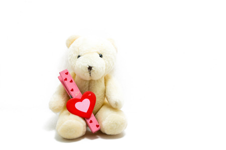 hearts and teddy bear on White Backgroundの写真素材