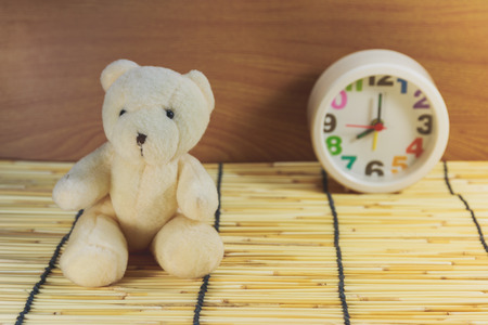 teddy bear on bamboo mat, process colorの写真素材
