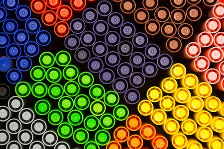 Multi coloured pencil ends in colour blocksの写真素材