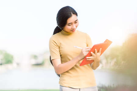 Asian woman using a tabletの写真素材