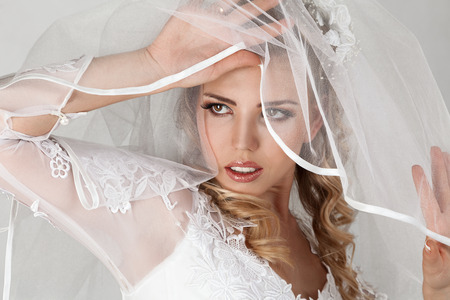 Beautiful young bride studio indoor portraitの写真素材