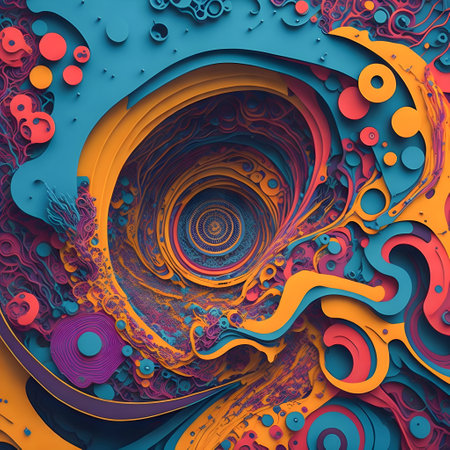 A captivating abstract background composed of layered geometric shapes, creating a harmonious symphony of form, color, and dimension. Generative AIの素材