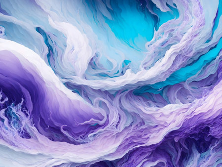 An abstract expressionistic composition featuring vibrant swirl and wave shapes created in style of layered acrylic or oil paint, evoking a sense of movement and harmonious colors. Generative AIの素材