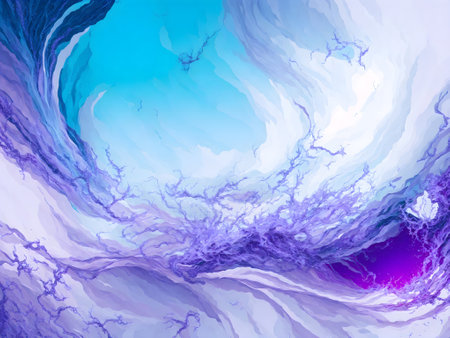 An abstract expressionistic composition featuring vibrant swirl and wave shapes created in style of layered acrylic or oil paint, evoking a sense of movement and harmonious colors. Generative AIの素材