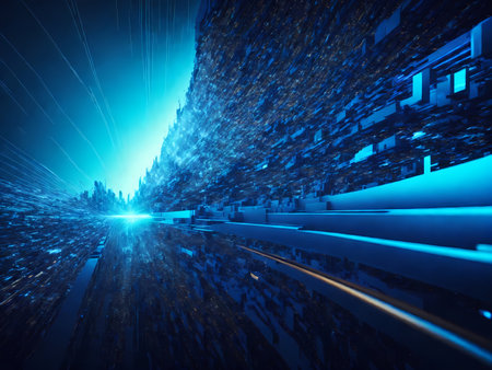 Abstract technology background. This image is perfect for projects related to technology, innovation, and futuristic concepts. Whether for website backdrops, technology presentations, or digital artwork, this abstract composition provides a visually striking representation of the fast-paced technological landscape. Generative AIの素材