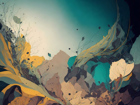 A captivating abstract illustration depicting a dynamic and vibrant background with elements inspired by the beauty and diversity of the natural environment. Generative AIの素材