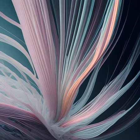 Abstract background with smooth waves of silk stripes soaring through the air. With a pastel palette and muted colors, it offers a serene and calming ambiance.Ideal for web design, print materials, presentations, and more. Generative aiの素材