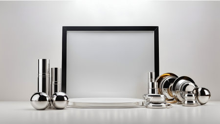 An abstract and minimalist composition featuring white geometric shapes on a neutral background. Ideal for modern and minimalist design concepts.の素材