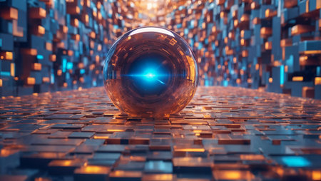 An abstract background featuring vibrant color cubes with futuristic space elements. Ideal for modern design and space-themed concepts. Versatile for various graphic applications.の素材