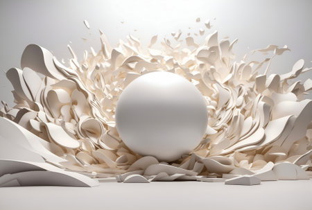 An abstract and minimalist composition featuring white geometric shapes on a neutral background. Ideal for modern and minimalist design concepts.の素材