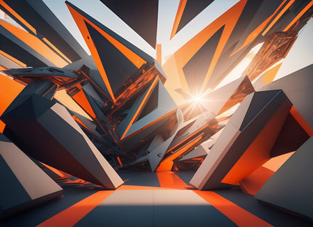 An abstract and colorful composition featuring geometric shapes that form a landscape-like scene. Perfect for contemporary art, design, and creative concepts, adding a burst of energy and modernity.の素材