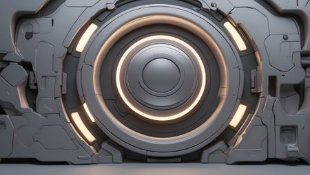 Interior corridor of a futuristic spaceship, offering a cutting-edge and advanced space vessel atmosphere. Perfect for sci-fi, space exploration, and futuristic concepts, featuring an innovative and sleek spaceship environment.の素材