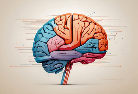 A stylized abstract modern drawing of the human brain, featuring connections and networks within our minds.の素材