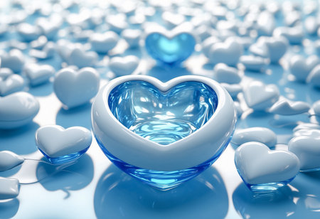 Blue color Heart shape background ready for post card, invitation, web page, product display. Negative space for custom text in design.の素材