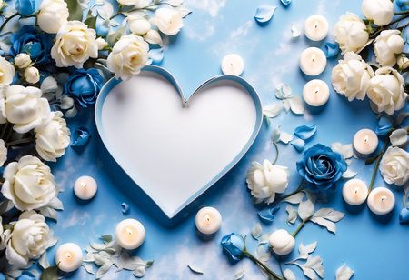 Blue color Heart shape background ready for post card, invitation, web page, product display. Negative space for custom text in design.の素材