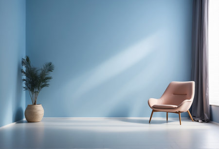 Minimalistic room space with empty wall. A minimalistic room with an empty wall, providing a versatile backdrop for various design concepts. Perfect for showcasing simplicity and clean aesthetics.の素材