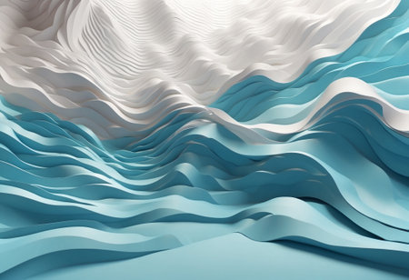 Abstract background with smooth waves of paper soaring through the air. With a pastel palette and muted colors, it offers a serene and calming ambiance.Ideal for web design, print materials, presentations, and moreの素材